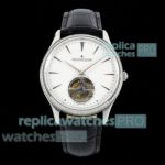 RMS Swiss Copy Ultra-Thin Jaeger-LeCoultre Master Tourbillon White Leather Strap Watch 